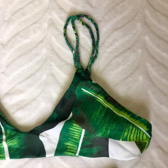 Tropical Leaf Bikini Green Swimsuit Triangle Top - Picture 3 of 7